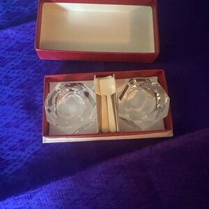 Baccarat Crystal Salt Cellar set with original bone spoons. NWOT
